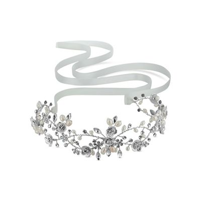 Designer silver crystal hair ribbon